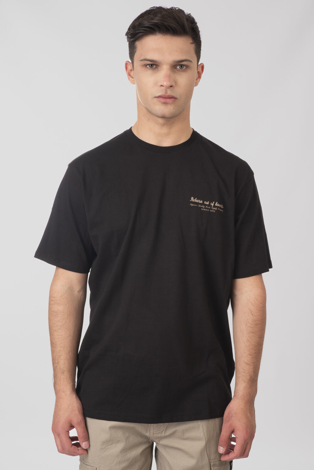 T-Shirts with Embroidery and Print Relaxed Fit (Heavy Jersey) - Black - Rebase