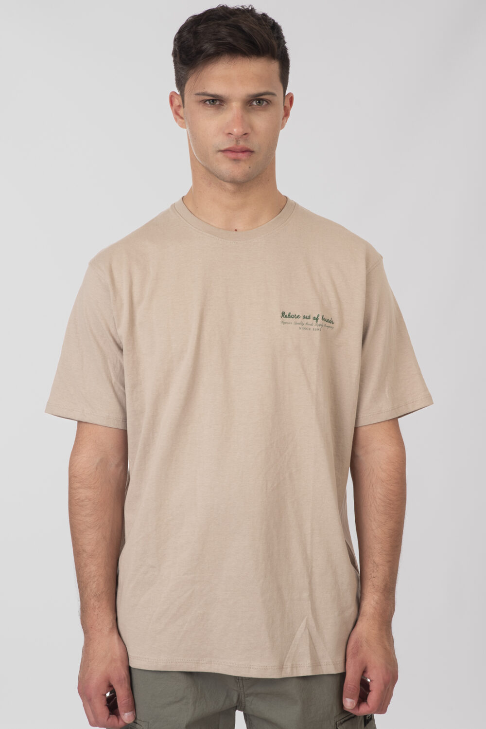 T-Shirts with Embroidery and Print Relaxed Fit (Heavy Jersey) - Greige - Rebase