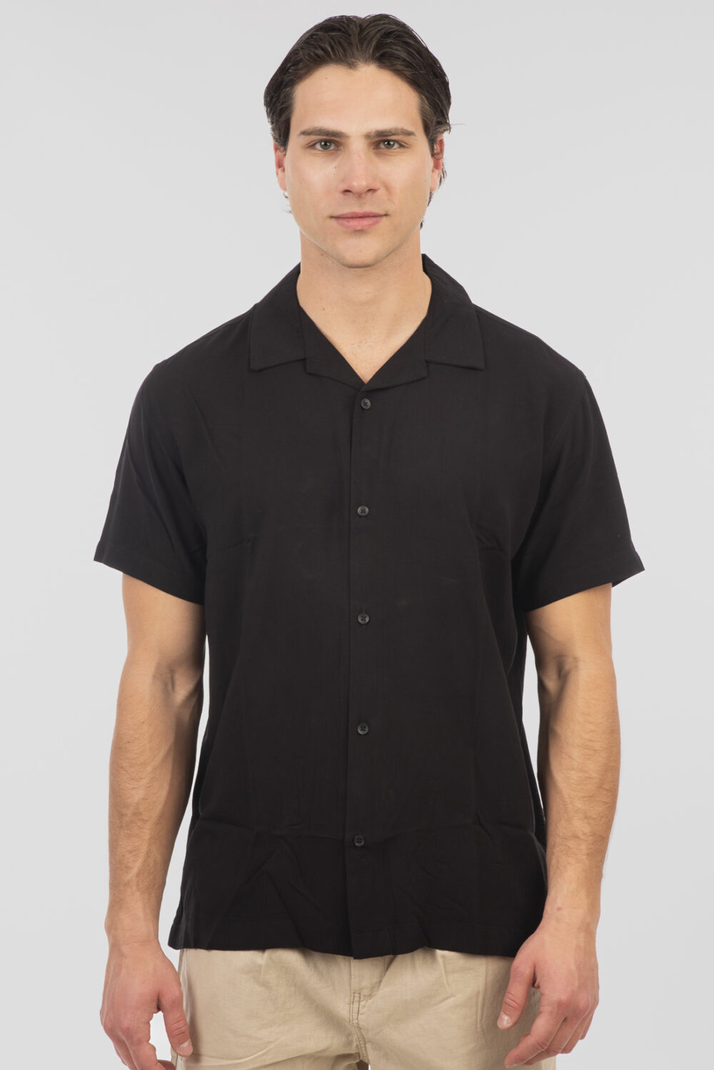 Shirts with Byron Collar and Short Sleeves (Relaxed Fit) - Navy - Rebase