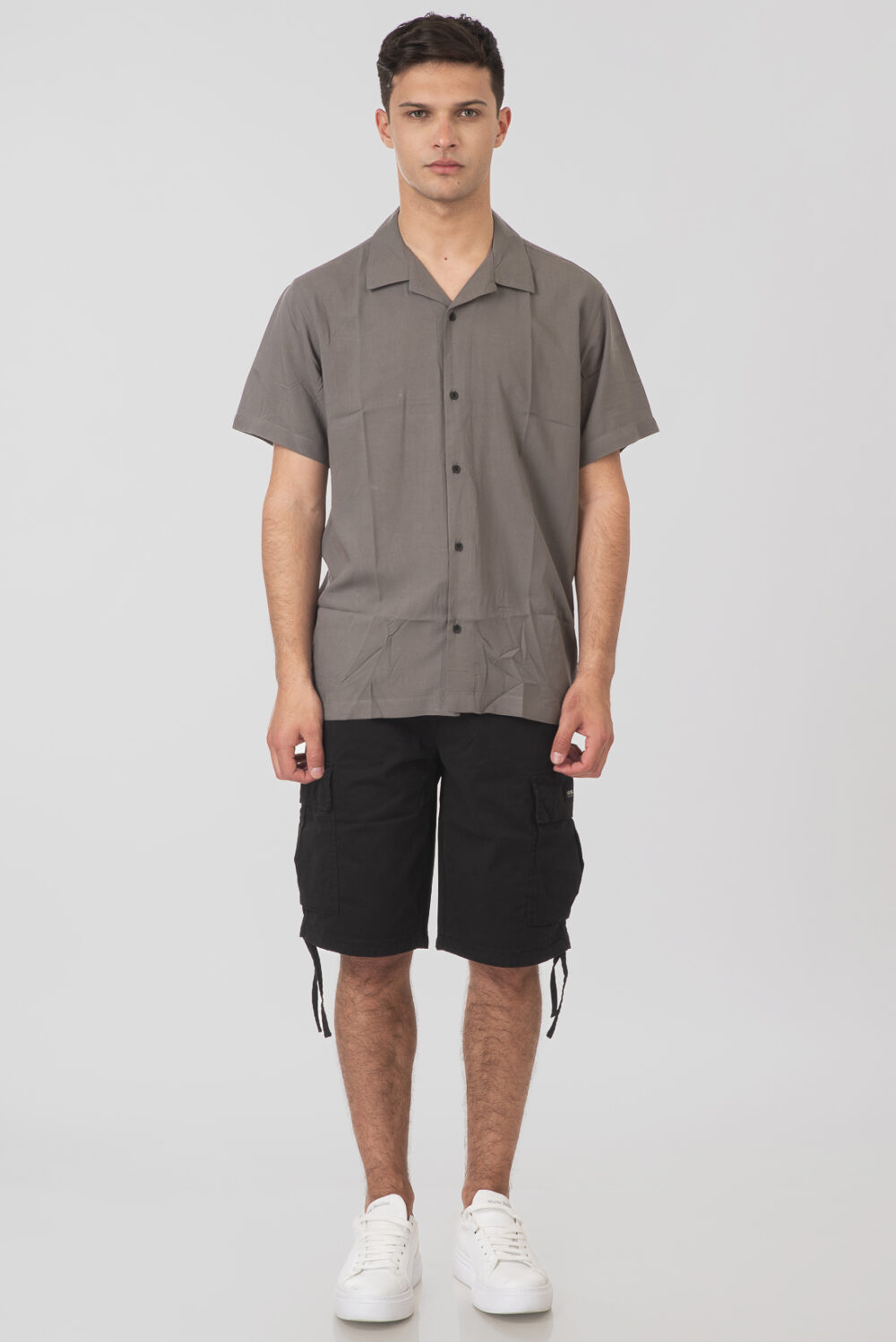 Shirts with Byron Collar and Short Sleeves - Grey - Rebase