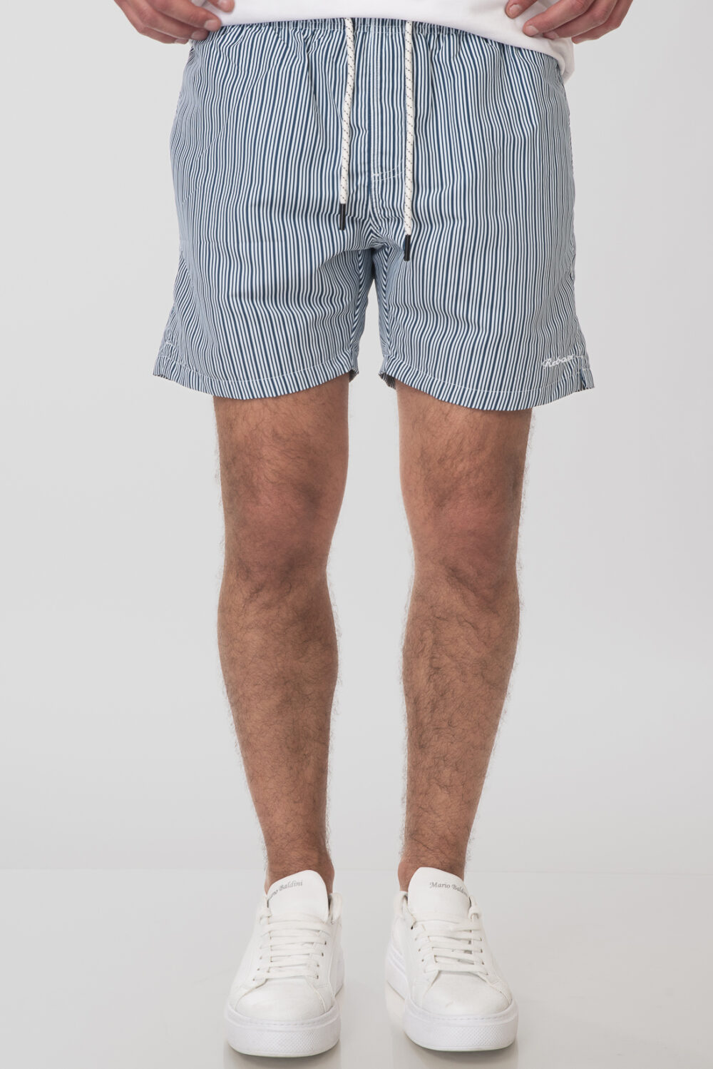 Swim Shorts in Stripped Print - White/Navy - Rebase