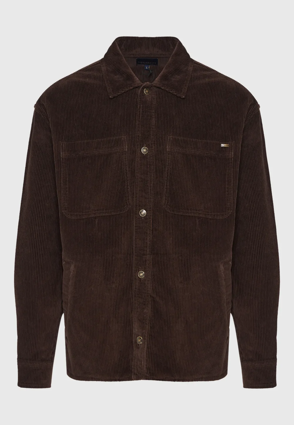 Ανδρικό κοτλέ πουκάμισο με τσέπες στο στήθος- CHOCOLATE