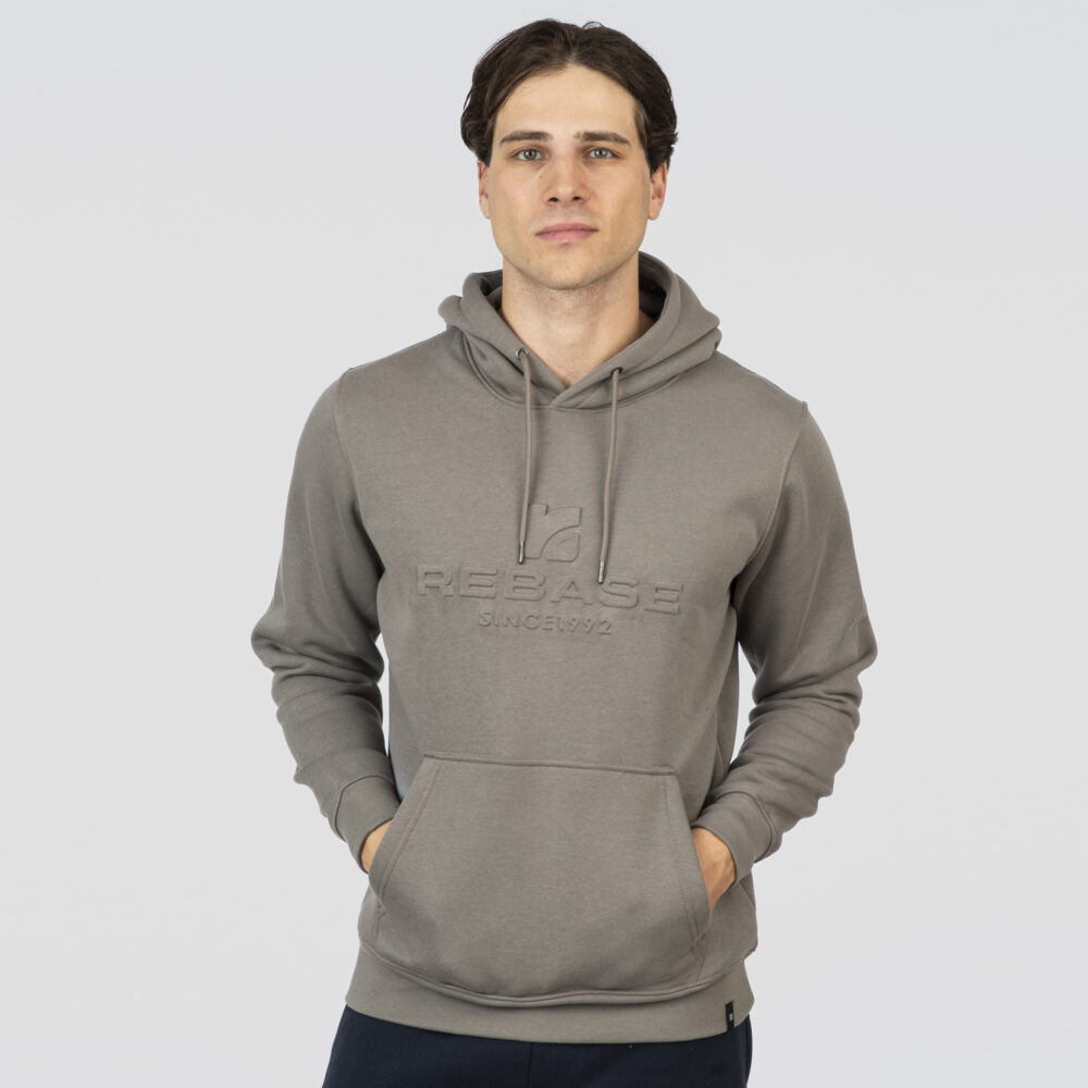 Hoodie with Embossed Print (Brushed Fleece)- MD GREY