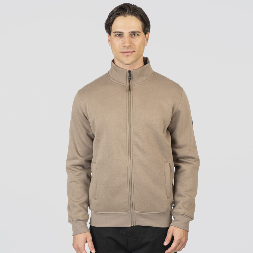 Full-Zip with Stand-up Collar (Brushed Fleece)- DK BEIGE