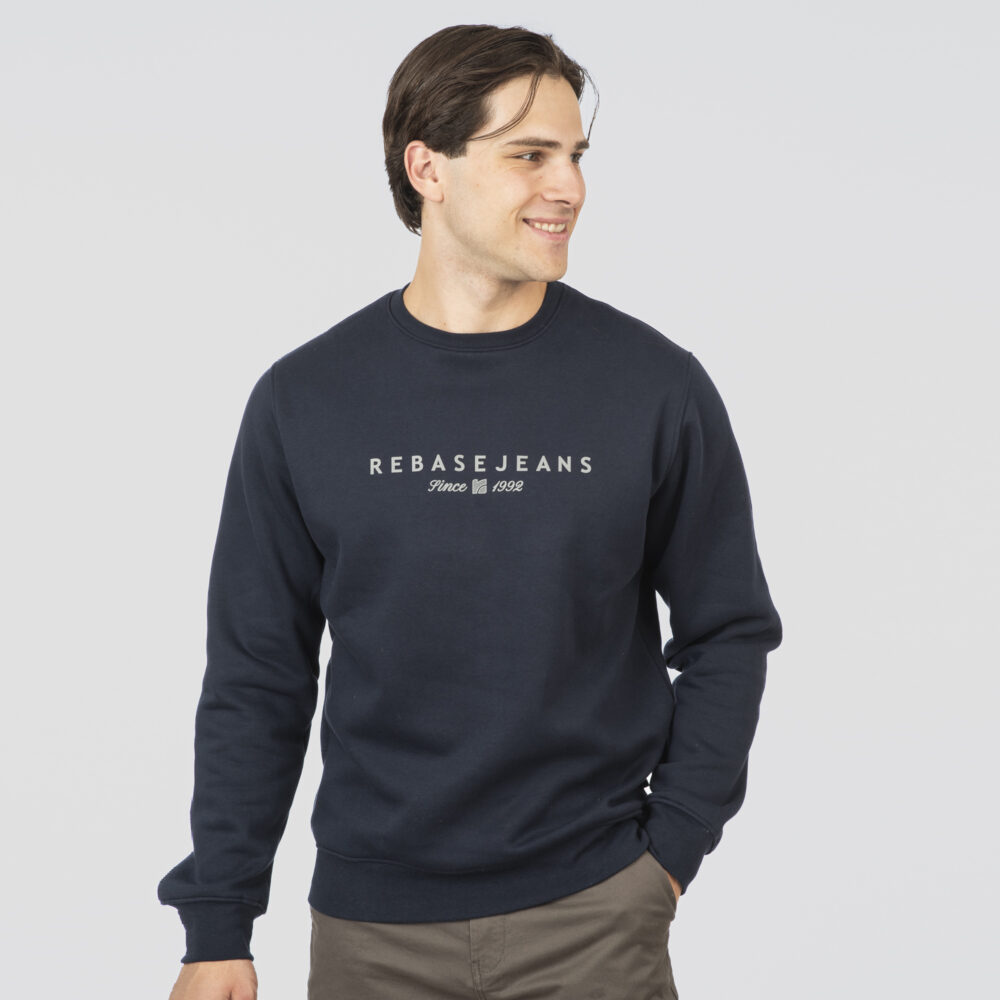 Crewneck Top with Thin High Density Print (Brushed Fleece)- DK BLUE
